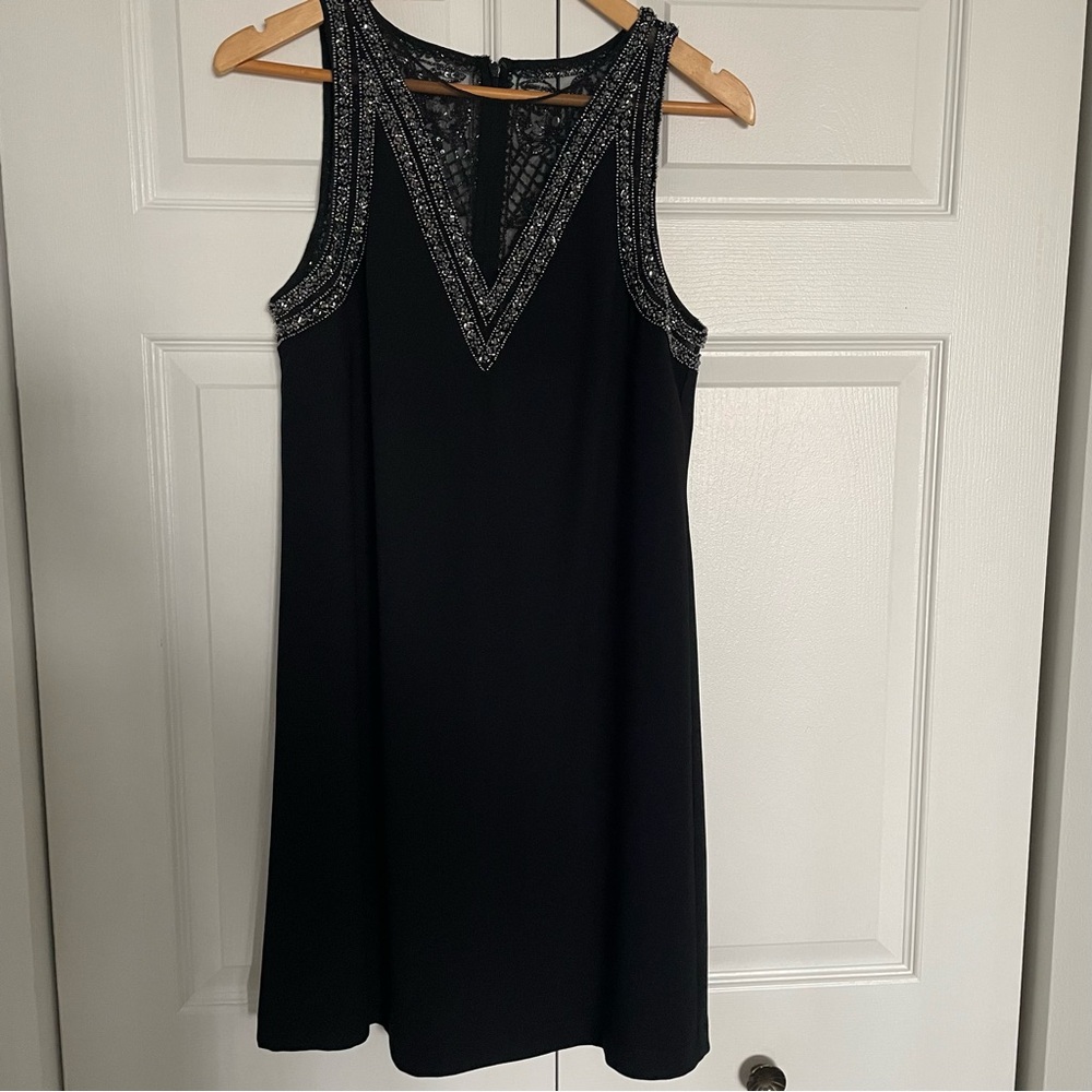 Aidan Mattox Black Mini Dress with Silver Accents